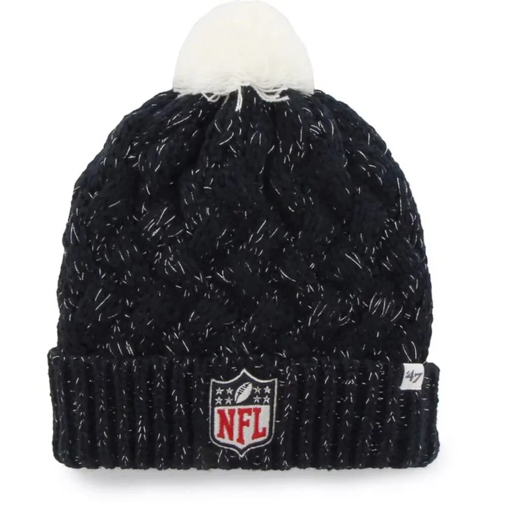 NFL '47 Women's Fiona Logo Cuffed Knit Hat with Pom in Navy Blue, One Size